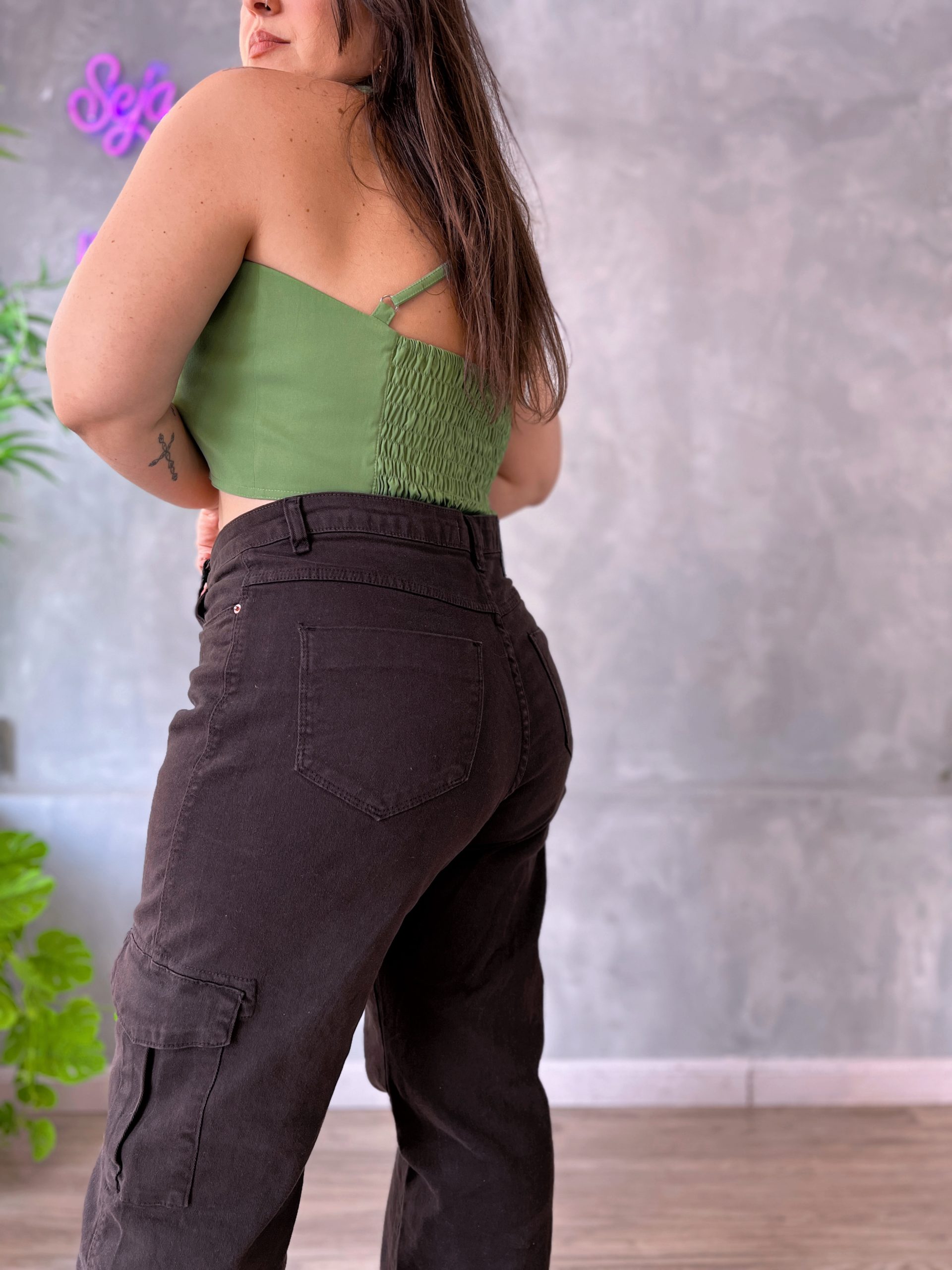 Calça wideleg cargo - Marrom - Imagem 2