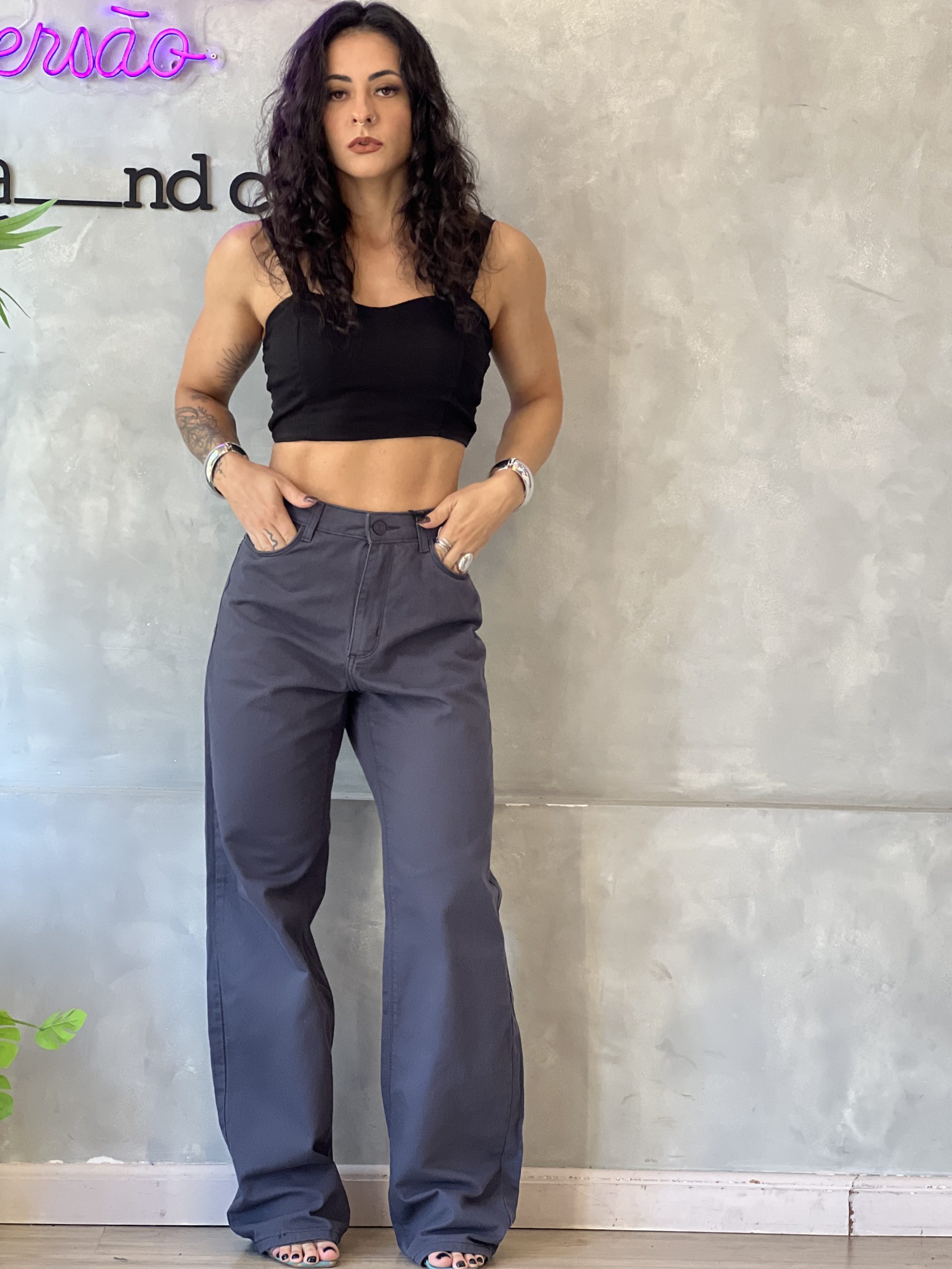 Calça wideleg - Cinza Chumbo - Imagem 3